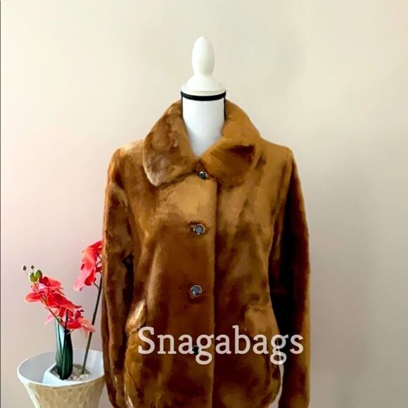 KATE SPADE NWT WARM GINDER BREAD SHORT FAUX FUR COAT JACKET EXTRA SMALL - Picture 4 of 12